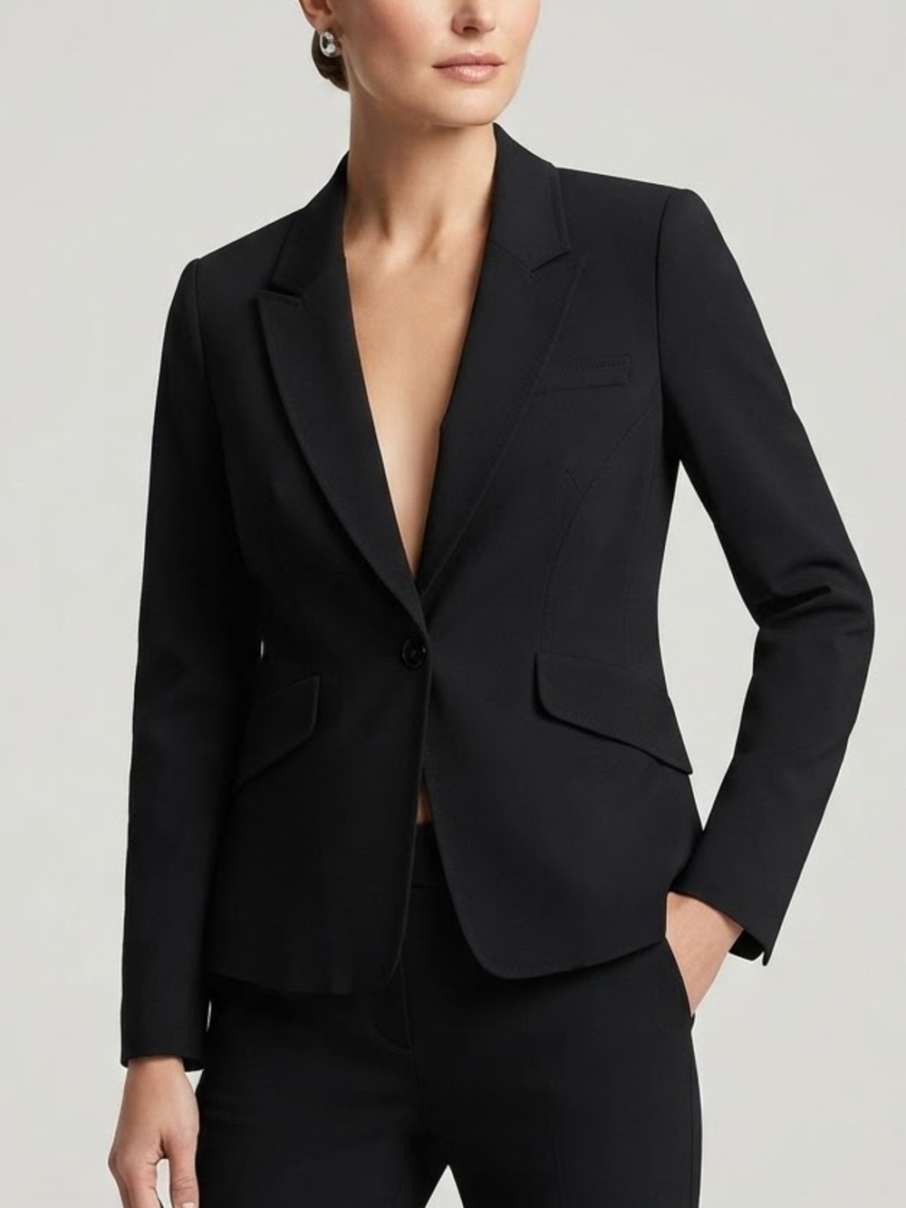 White House Black Market Tailored One-Button Princess Seam Blazer Black